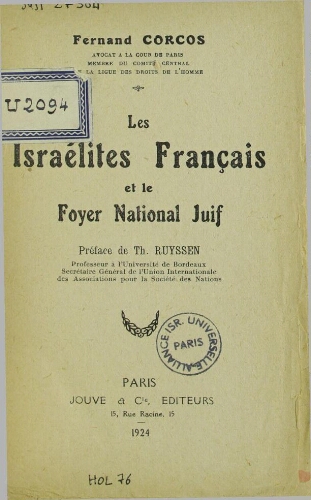 Les Israélites Français et le Foyer National Juif